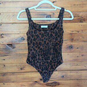 Aritzia Babaton Animal Print Cheetah Leopard Onesie Bodysuit Brown Size Small S